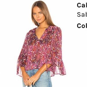 Sabina Musayev Pink Floral V-Neck Bell Sleeve Blouse